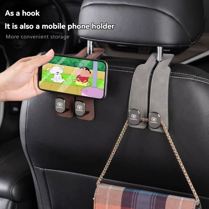 Luxury Suede Double Hook Organizer – Premium Rear Seat Backrest Hook for Changan CS Series & Eado