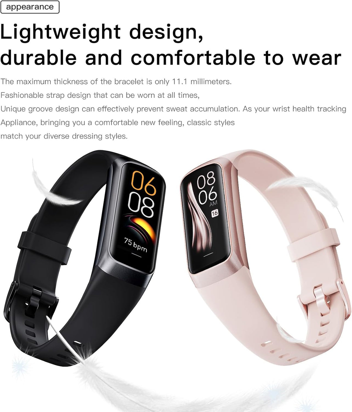 Keep Health Fitness Trackers for Women Men Amoled Step Counter Slim Thin 25 Sports Modes with Heart Rate Blood Pressure Monitor Alarm Stopwatch Timer Calories Burned IP68 Step Tracker Watch