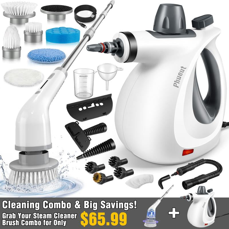 Pressurized Handheld Steam Cleaner &amp; Rechargeable Spin Scrubber