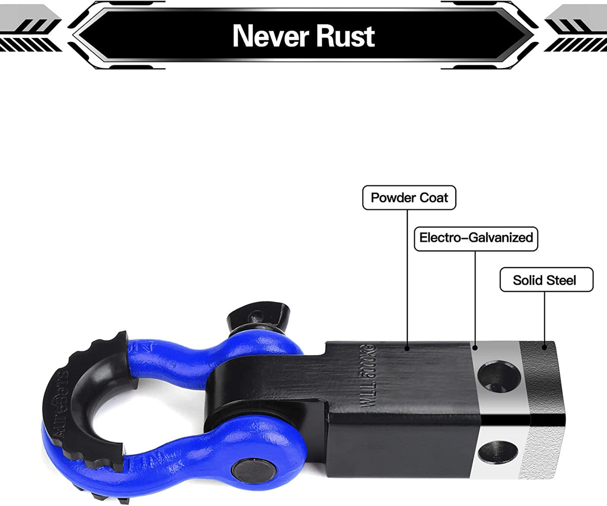 Shackle Hitch Receiver 2", 45,000 Lbs Break Strength Heavy Duty Receiver with 5/8" Screw Pin, 3/4" D Ring Shackles, Towing Accessories for Vehicle Recovery Off-Road, Blue&amp;Black