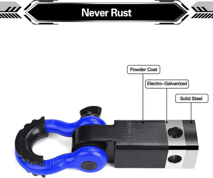 Shackle Hitch Receiver 2", 45,000 Lbs Break Strength Heavy Duty Receiver with 5/8" Screw Pin, 3/4" D Ring Shackles, Towing Accessories for Vehicle Recovery Off-Road, Blue&amp;Black