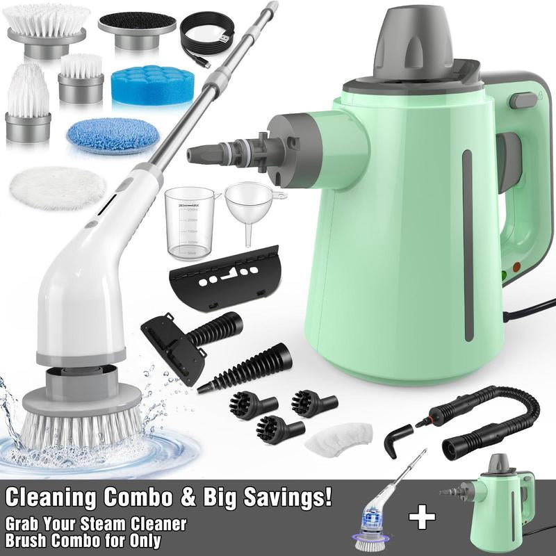 Pressurized Handheld Steam Cleaner &amp; Rechargeable Spin Scrubber