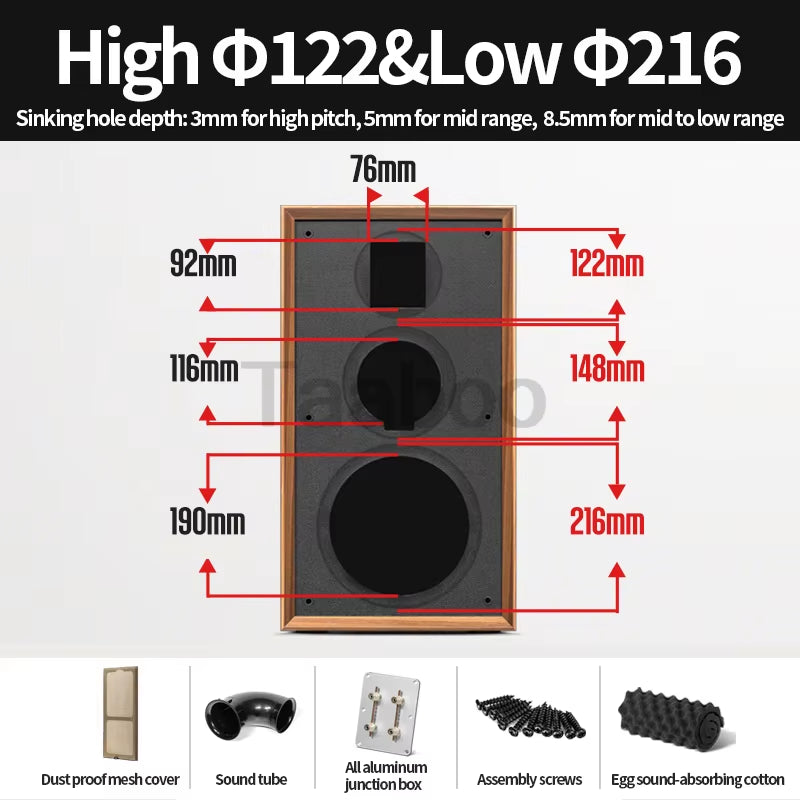 8 Inch Three-Way Labyrinth Speaker Empty Box Bookshelf Speaker Home Speaker DIY Hifi Audio Wooden Handmade Box Passive Speaker