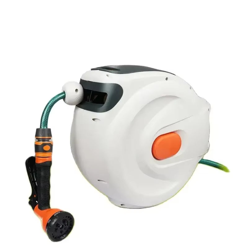 10/20M Automatic Rewind Hose Reel with 7 Pattern Hose Nozzle Water Hose Reel Slow Return System for Car Garden