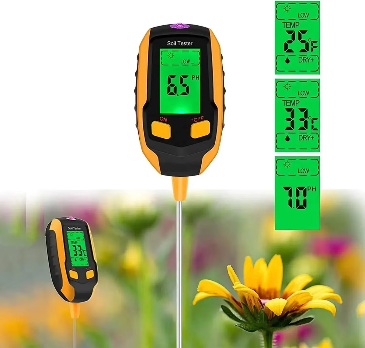 SmartGrow 4-in-1 Digital Soil Meter – Moisture, pH, Temperature &amp; Sunlight Intensity for Perfect Plant Care
