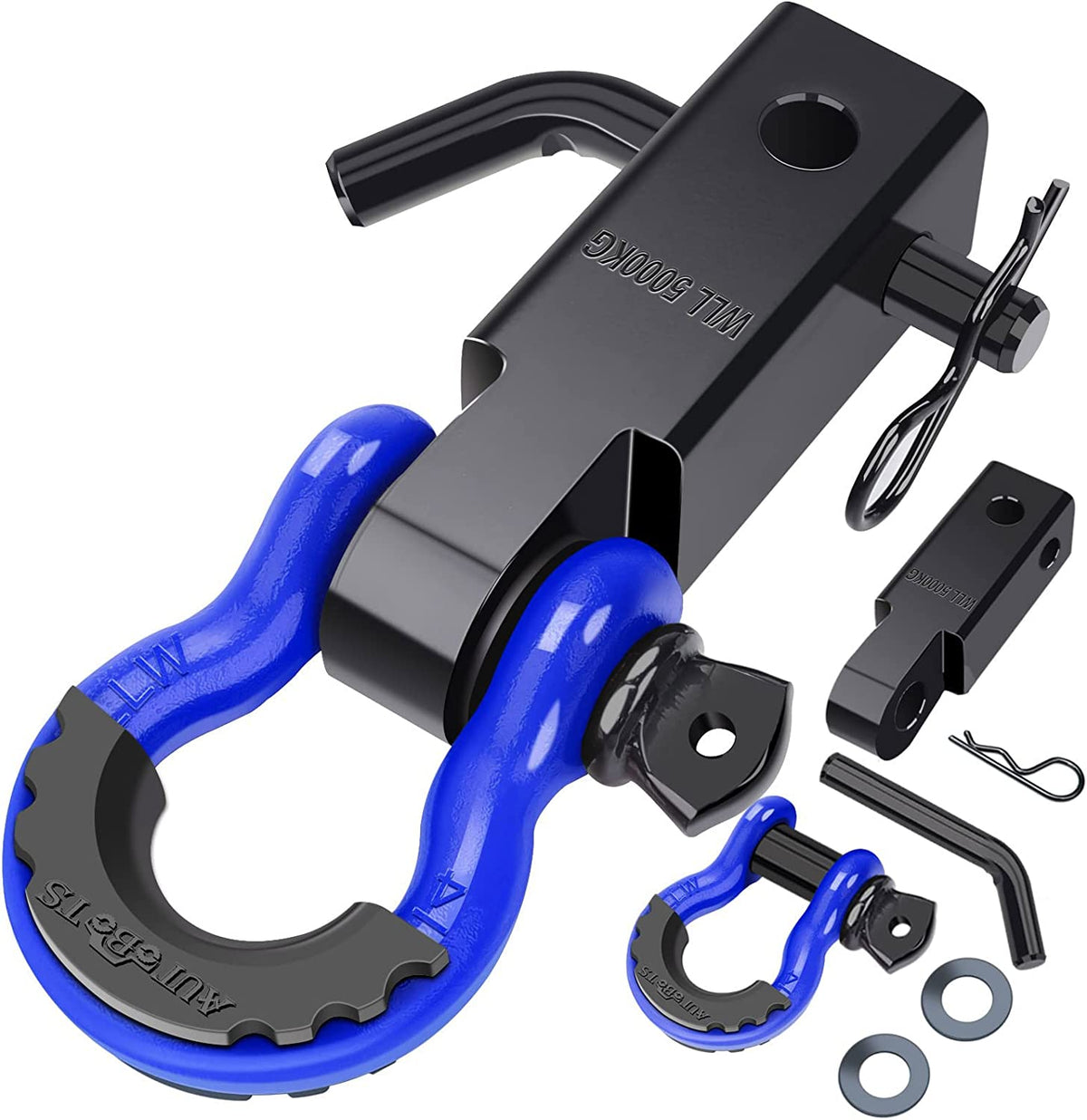 Shackle Hitch Receiver 2", 45,000 Lbs Break Strength Heavy Duty Receiver with 5/8" Screw Pin, 3/4" D Ring Shackles, Towing Accessories for Vehicle Recovery Off-Road, Blue&amp;Black