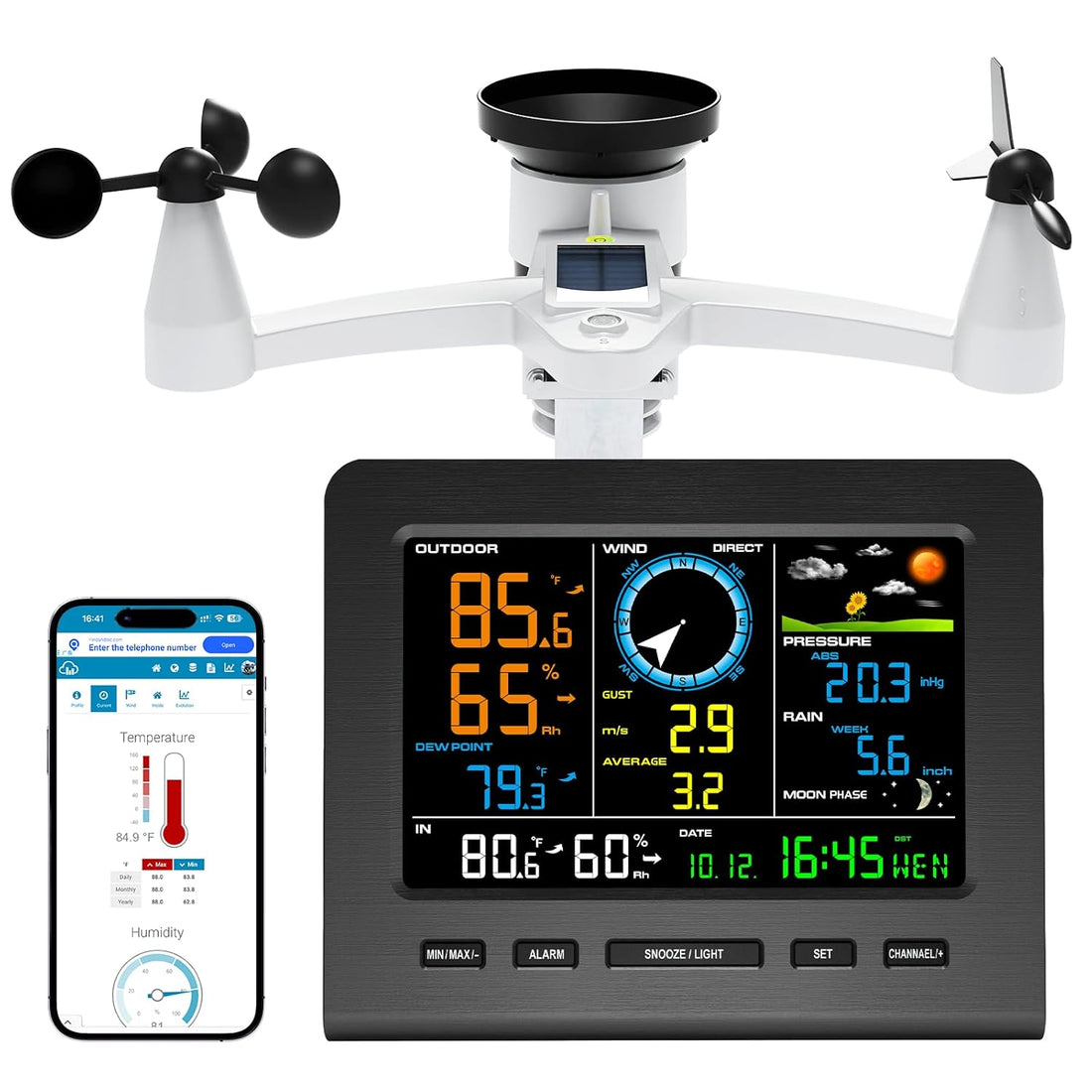 SmartWeather Pro™ – WiFi Wireless Indoor &amp; Outdoor Weather Station with Rain, Wind &amp; Temp Monitoring