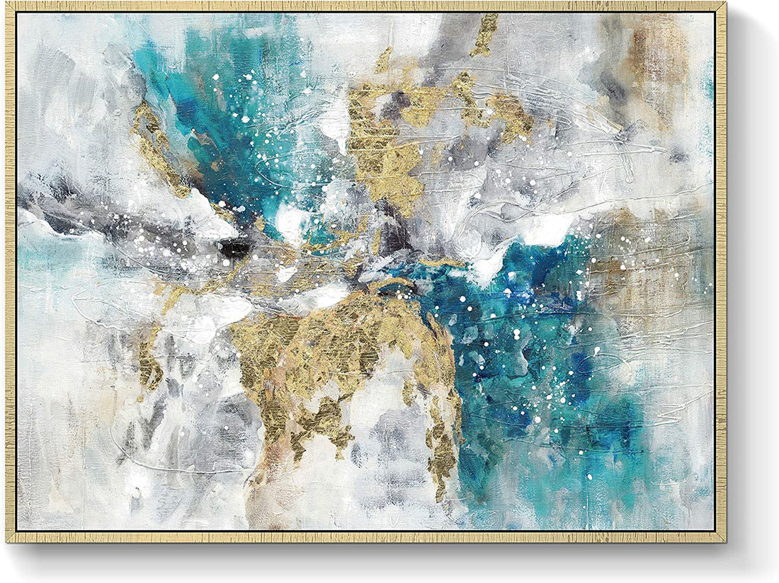 Abstract Canvas Framed Wall Art: Marble Abstract Heavy Texture Pictures Minimalist Painting with Gold Foil for Bedroom (40”W X 30&