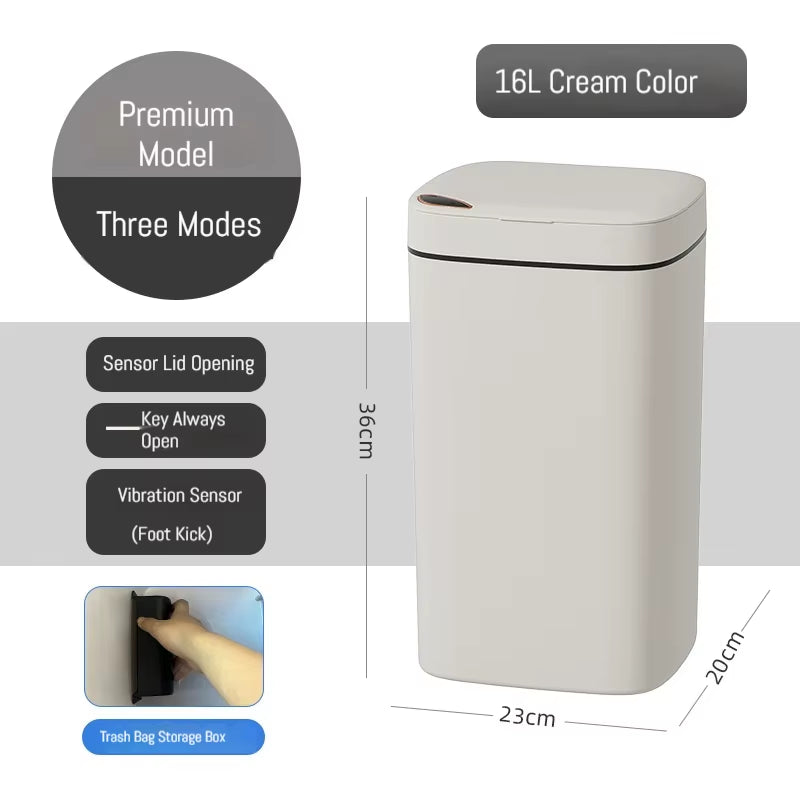 16L Smart Bathroom Trash Can White Non-Contact Narrow Smart Sensor Trash Can Smart Home Automatic Bagging Electronic Trash Can