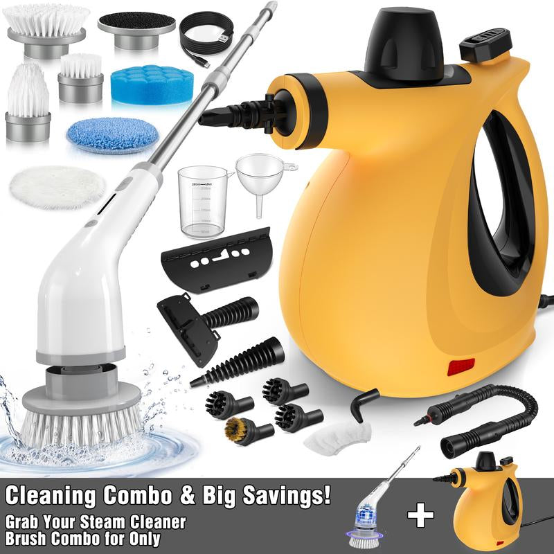 Pressurized Handheld Steam Cleaner &amp; Rechargeable Spin Scrubber
