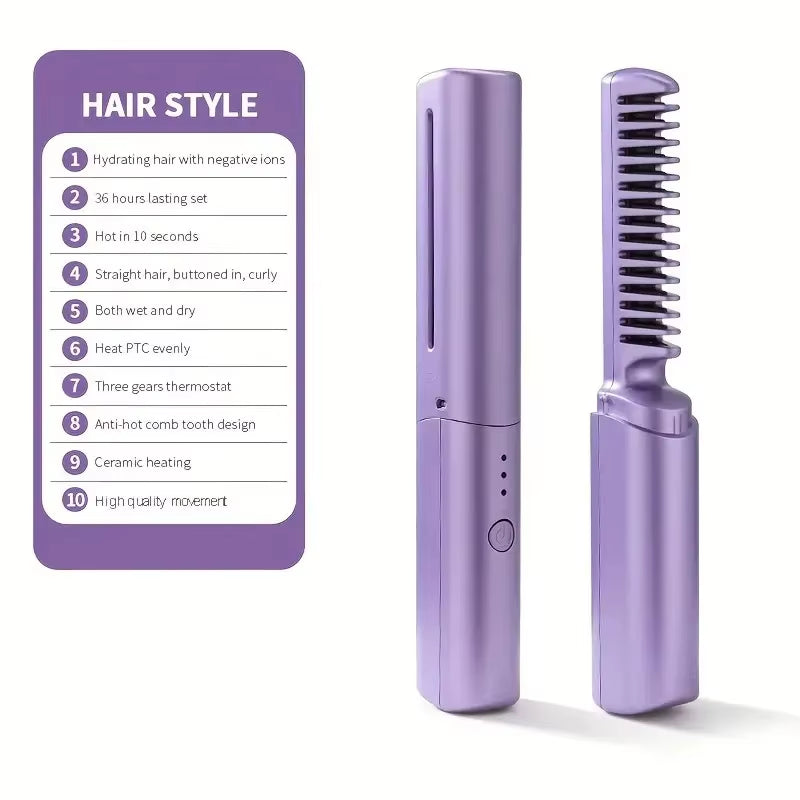 GlamWave Pro – Portable Wireless Heated Hair Straightener &amp; Curler Brush