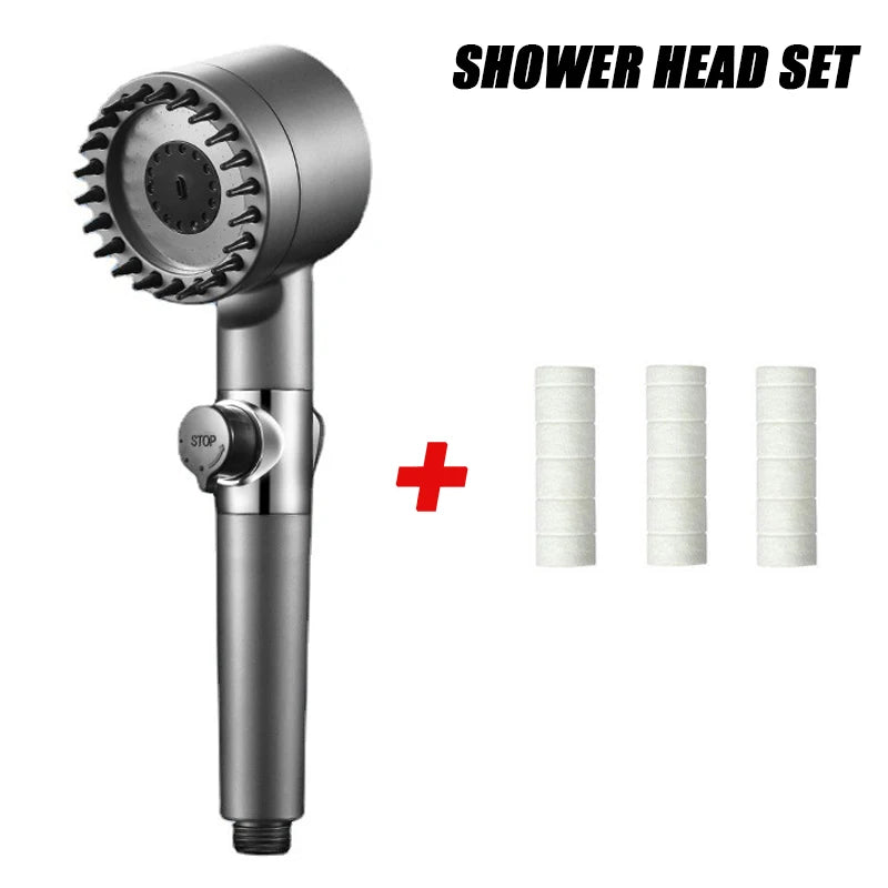 PureFlow High-Pressure Shower Head – 3-Mode Adjustable Spray with Massage Brush Filter for Ultimate Bathroom Relaxation
