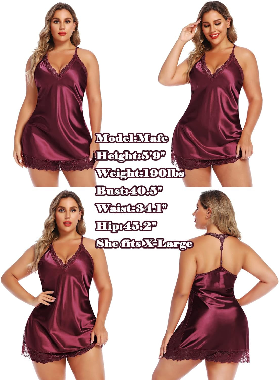 Women Lingerie Satin Lace Chemise Nightgown Sexy Full Slips Sleepwear S-4XL