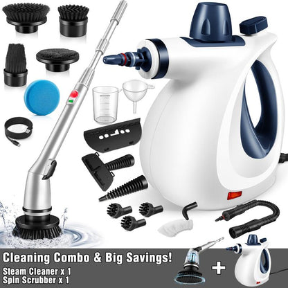Pressurized Handheld Steam Cleaner &amp; Rechargeable Spin Scrubber