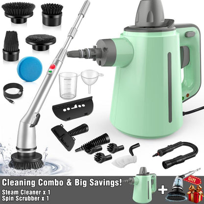 Pressurized Handheld Steam Cleaner &amp; Rechargeable Spin Scrubber