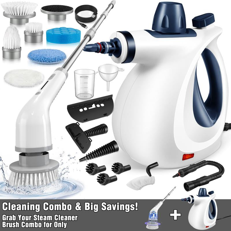 Pressurized Handheld Steam Cleaner &amp; Rechargeable Spin Scrubber