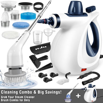 Pressurized Handheld Steam Cleaner &amp; Rechargeable Spin Scrubber