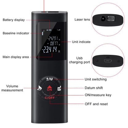 SmartMeasure 40M/60M Mini Laser Distance Meter – USB Rechargeable Handheld Rangefinder for Accurate Measurements