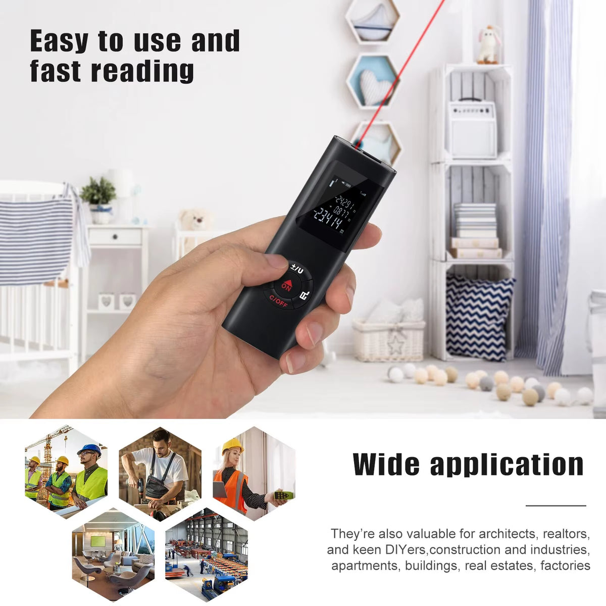 SmartMeasure 40M/60M Mini Laser Distance Meter – USB Rechargeable Handheld Rangefinder for Accurate Measurements