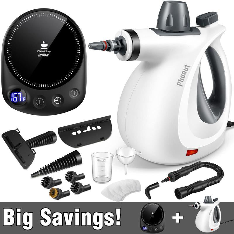 Pressurized Handheld Steam Cleaner &amp; Rechargeable Spin Scrubber