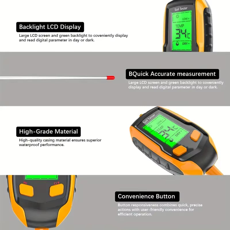 SmartGrow 4-in-1 Digital Soil Meter – Moisture, pH, Temperature &amp; Sunlight Intensity for Perfect Plant Care