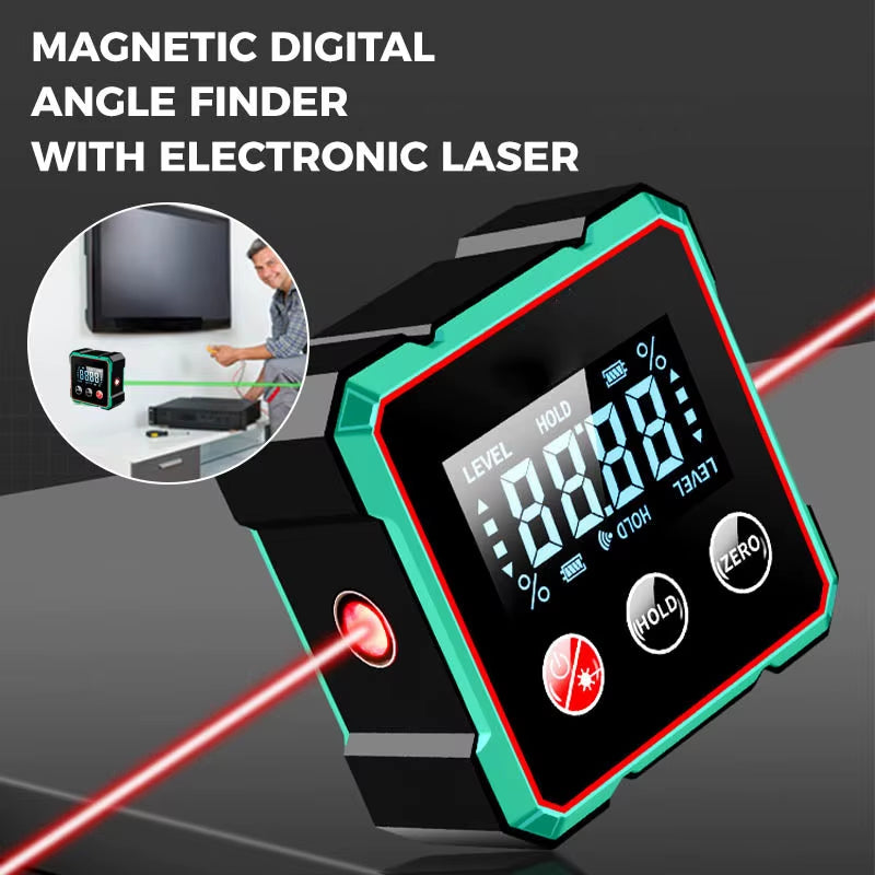 AngleMaster 360° Digital Protractor – Magnetic Laser Angle Finder with LCD Display &amp; Inclinometer