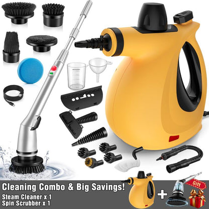 Pressurized Handheld Steam Cleaner &amp; Rechargeable Spin Scrubber