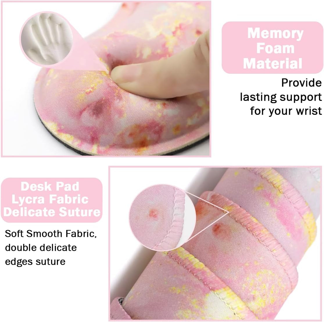 Keyboard Mouse Pad Set, Extended Mouse Pad+Keyboard Wrist Rest Support, Memory Foam Ergonomic Easy Typing, 3Pcs (35.4×15.7 In) Desk Pad Set for Home Office Study Game- Pink Gold Marble